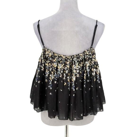 Intimately Free People Top Womens Small Black Floral Babydoll Blouse All Cotton - Picture 2 of 13